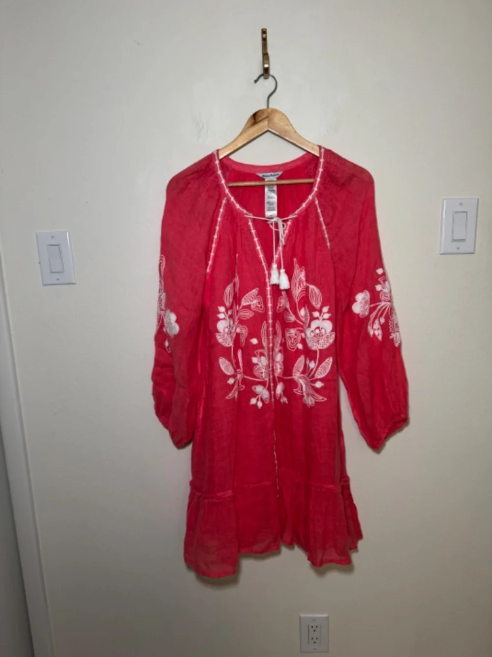 Tommy Bahama 100% Linen Embroidered Cover-Up Dress Tunic Medium Pink